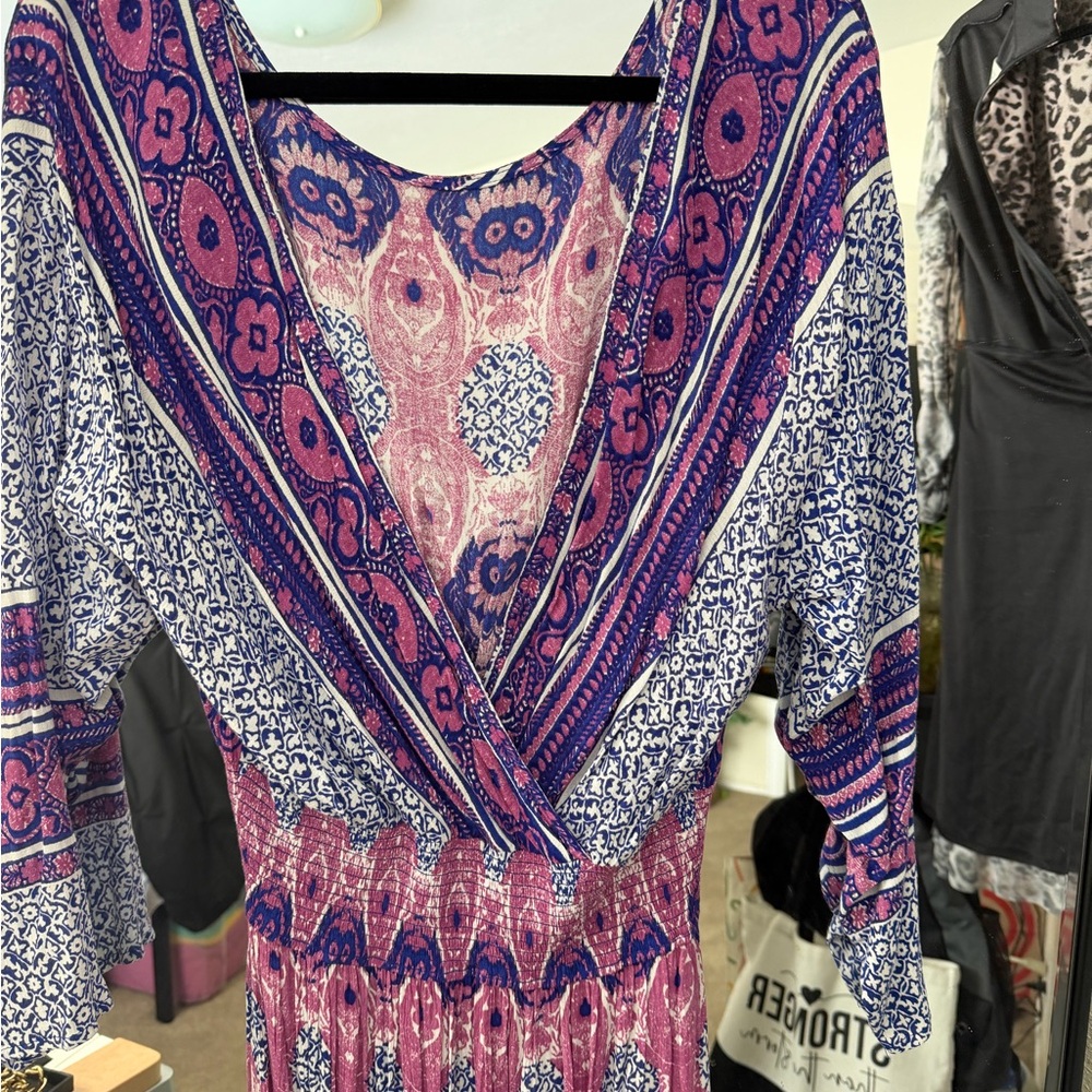 Free People Vibrant Purple and Pink Long Sleeve Dress - Picture 4 of 5